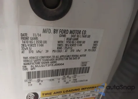 2015 Lincoln Navigator from USA, damaged, VIN 5LMJJ2JT2FEJ05004